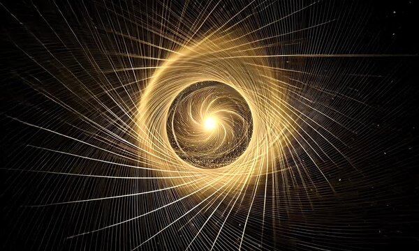 Abstract geometric shapes and lines forming a dynamic composition on a dark background with a subtle texture and a border element