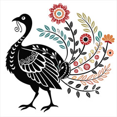 Fototapeta premium Floral Peacock Silhouette Design