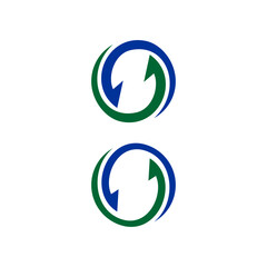 Two identical abstract logos featuring intertwined blue and green arrows forming a circular shape, symbolizing cycle, refresh, or exchange.