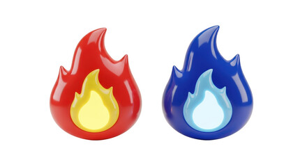 Two stylized flame icons red and blue isolated on a transparent background fire symbol
