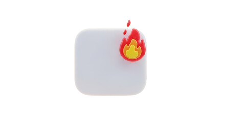 White rounded square with red yellow flame isolated on a transparent background fire burning