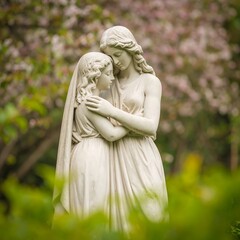 Stone statues, garden view