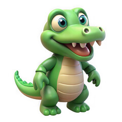 Fototapeta premium Cute cartoon alligator character with big eyes isolated on transparent background