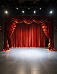 Stage with red curtains