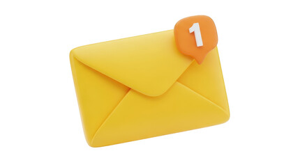 Yellow Envelope with Notification Bubble isolated on a transparent background email message