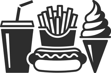 Fast Food Combo with Drink Fries Ice Cream Vector Illustration.