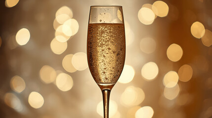 Elegant Champagne Glass Golden Bokeh Lights - Luxury New Year Celebration Toast Background
