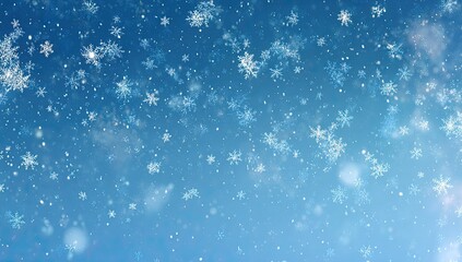 Falling snowflakes on a blue winter sky