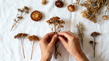 Hands Arranging Dried Flowers