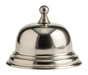 Shiny chrome service bell with push button top, isolated on transparent background