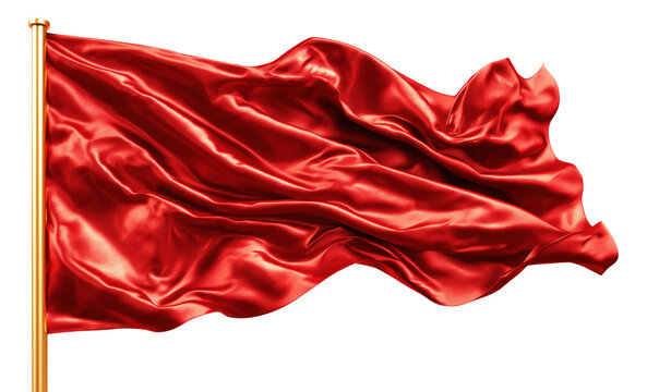Flowing red satin fabric waving dramatically in wind, isolated on transparent background