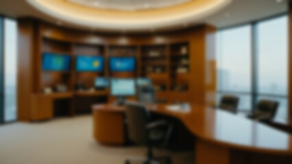 Blurred background of modern office environment featuring multiple screens with financial data, walpaper blur.