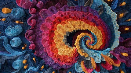 Colorful spiral pattern with intricate details and organic forms