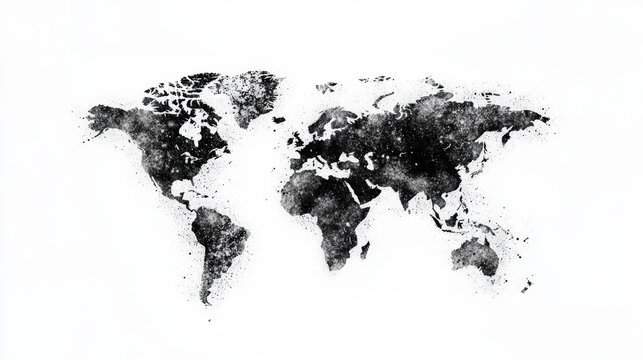 Abstract black and white world map illustration on a white background. artistic representation of the world map is perfect for travel, geography, and global concepts.