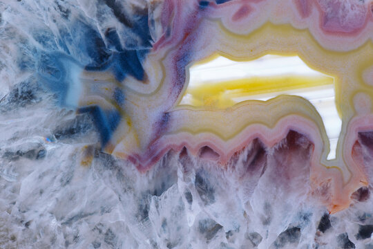 Closeup macro Brazilian agate fossilized geologic specimen