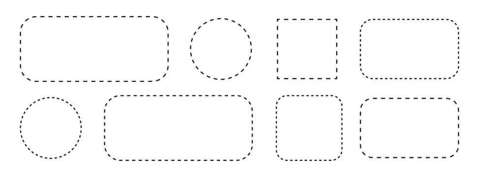 Dashed rectangle circle cutout with geometric outline and abstract radial pattern design. Flat vector illustration isolated on white background. eps 10