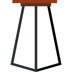 A simple cartoon illustration of a tall bar stool with a brown wooden seat and black metal legs on a transparent background for graphic design