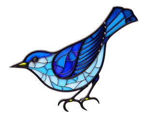 Blue Stained Glass Bird with Decorative Mosaic Design