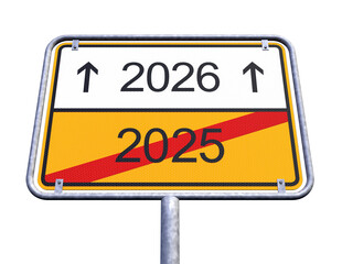 3d Illustration - Ortsschild - Ortstafel - 2025 - 2026 - Freisteller - Freigestellt