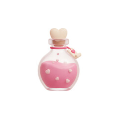 Charming pink love potion bottle with heart accents and a cork stopper, perfect for Valentine's Day or romantic themes