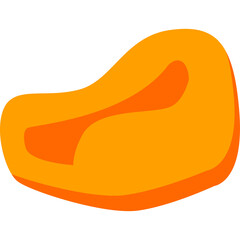 A cartoon illustration of an orange cut fruit half slice on a transparent background representing healthy food and nutrition