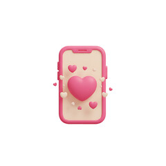 Pink Smartphone Displaying Hearts, Perfect for Dating Apps and Valentine's Day Promotions