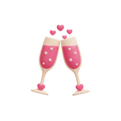 Champagne Glasses Toasting with Hearts, Symbolizing Love and Celebration