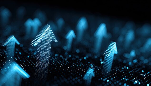 Digital arrows rising, upward trend, data growth