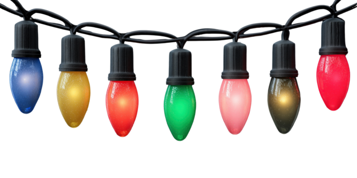 String of Christmas Lights isolated on a transparent background