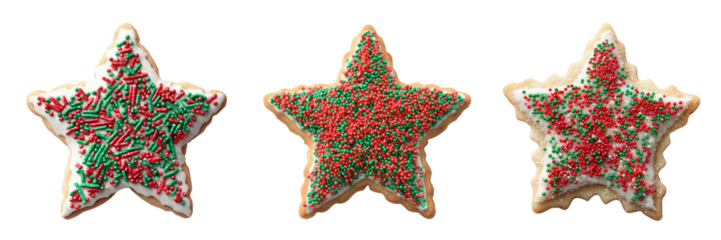 Three Star Shaped Christmas Cookies isolated on a transparent background 1