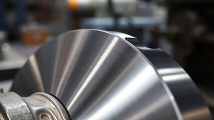 workpiece. A polished metal workpiece showcasing refined texture under precise industrial lighting. safety posters.