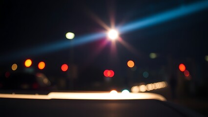 outage. Glowing emergency lights in a dark urban setting, creating dramatic contrasts and abstract light trails. mobility guides, transit brochures, designed for transport & logistics marketing.