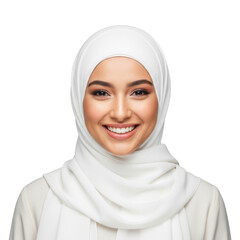 Smiling young woman wearing a white hijab isolated on transparent background
