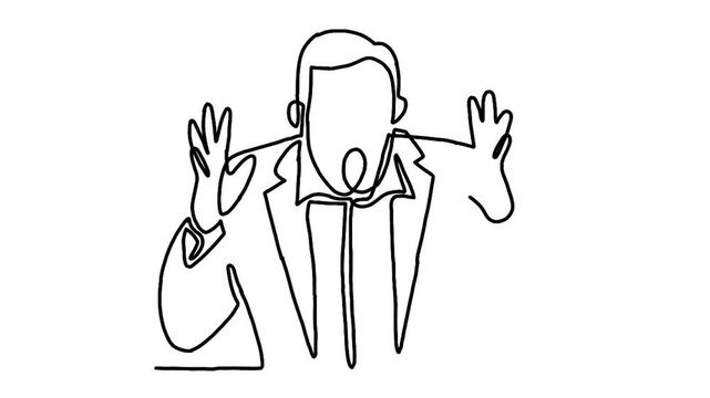 Continue line animation of businessman with shocked, amazed expression