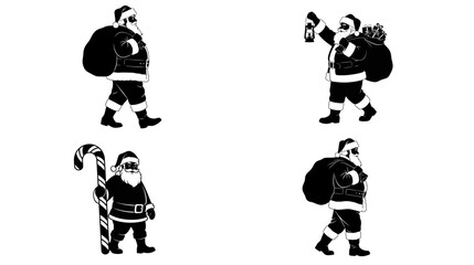 Santa Claus silhouettes delivering gifts, spreading joy and cheer this Christmas season, perfect for holiday cards, festive decor and seasonal promotions