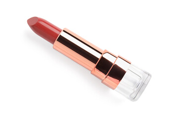 Beautiful red lipstick on white background