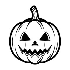 A black and white vector illustration of a carved Halloween pumpkin, featuring a smiling jack-o'-lantern face, perfect for holiday-themed designs and decorations.