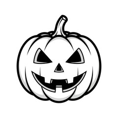 A classic black and white cartoon illustration of a spooky carved jack-o'-lantern pumpkin, perfect for Halloween holiday designs and seasonal decorations.