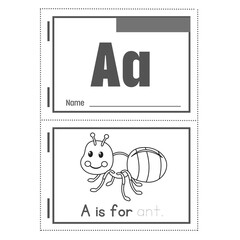 Engaging educational resource for children learning alphabet A with an ant illustration and space for name, perfect for early learning activities