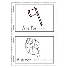 Engaging alphabet learning card featuring an axe and artichoke for preschool education, perfect for teachers, parents, and homeschooling resources