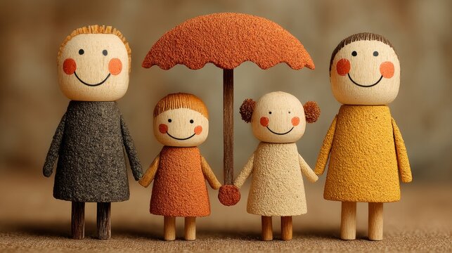 Happy Family Under an Orange Umbrella Symbolizing Protection and Unity