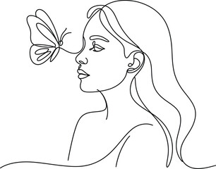 Continuous Line Art of a Woman and Butterfly single line drawing
