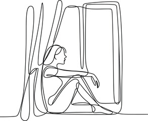 Continuous Line Drawing of a Woman Sitting by a Window