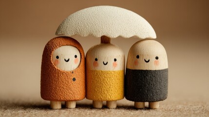 Three Adorable Friends Huddled Under A Glittery Umbrella