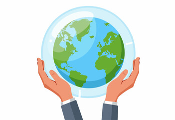 Illustration of Protective Human Hands Cradling a Transparent Globe Representing Global Conservation and Environmental Stewardship