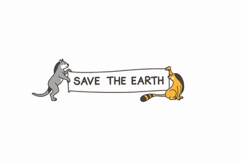Whimsical Cartoon Animals Advocate for Environmental Protection Holding a Banner with Save the Earth Message