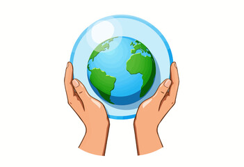 Illustration of Two Hands Gently Cradling the Earth Symbolizing Care, Protection, and Responsibility Towards the Environment and Global Well-being