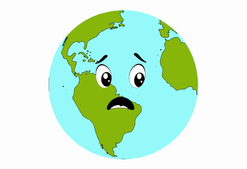 Illustration of Earth Portrayed with a Sad Expression, Highlighting Concerns for Environmental Issues and Planetary Health
