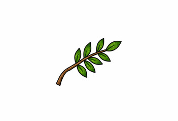 Illustration of a Simple Green Leafy Branch with Vibrant Green Leaves on a Clean White Background for Nature-Themed Graphic Design Projects