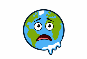 Illustration of Earth with a Worried Expression Melting Symbolizing Global Warming and Climate Change Consequences on Planetary Health and Environment
